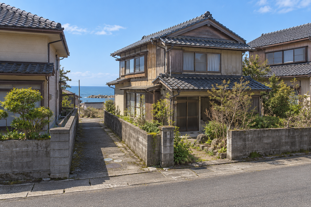 細い路地の奥に建つ、柏崎市桜木町の古い空き家